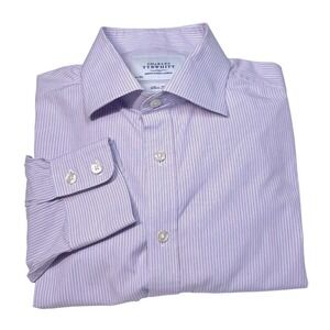 Charles Tyrwhitt Mens Dress Shirt Blue/Red Stripe Cotton Blend Size 15.5 35